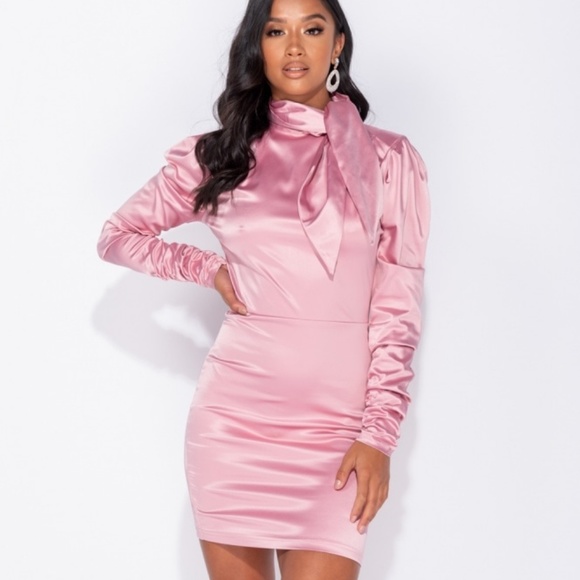pink silk long sleeve dress